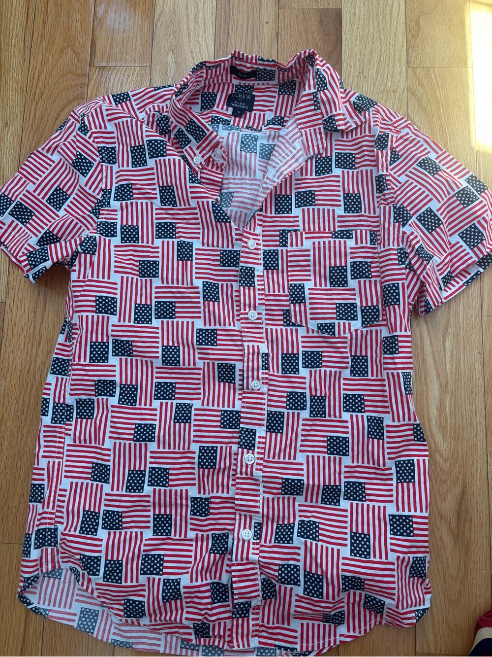 J. Crew Men's Short-Sleeve Button-Front Shirt - Red & Blue Flag Print